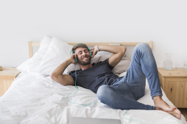 happy man listening to music