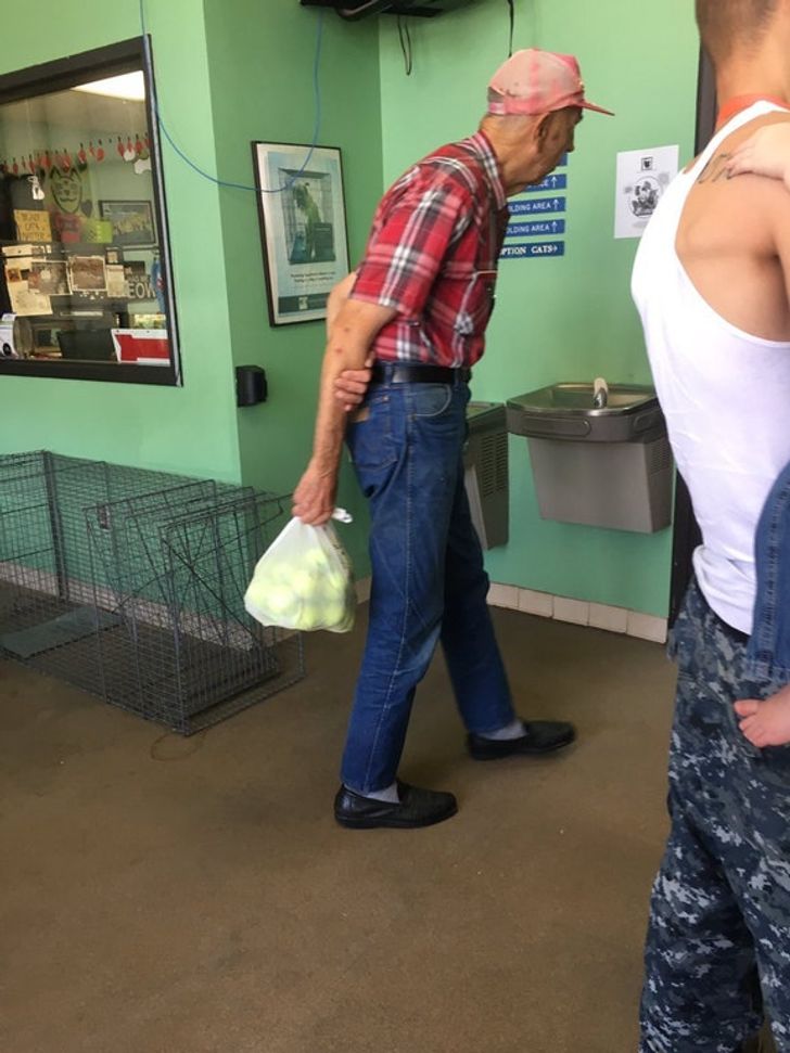 An old man brought balls to the shelter for animals