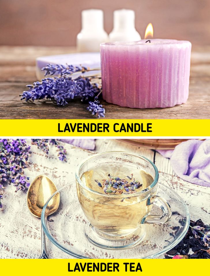 lavender candle and lavender tea