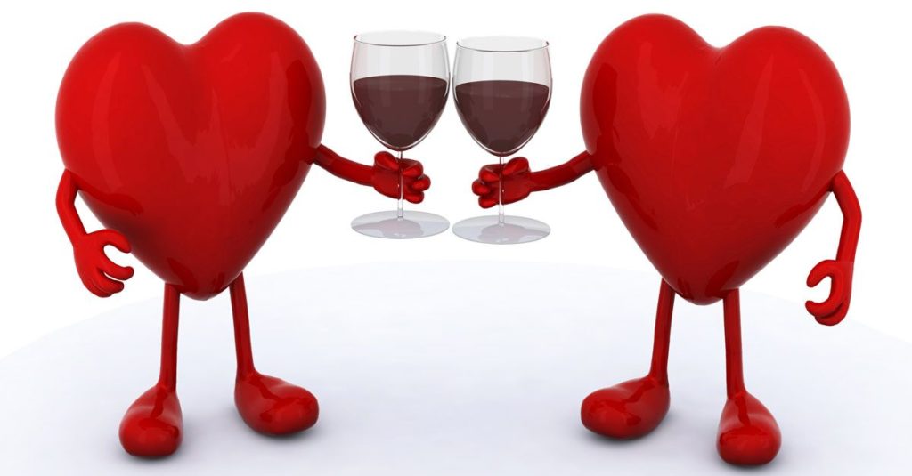 hearts holding wine glasses