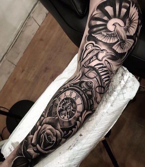 black and white full sleeve tattoos