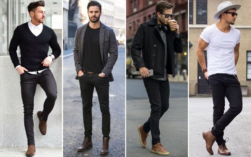 black jeans and brown shoes fashion for men