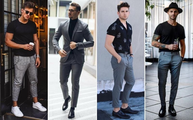 black shirt and grey pants for men