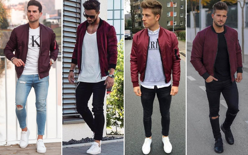 burgundy bomber jacket