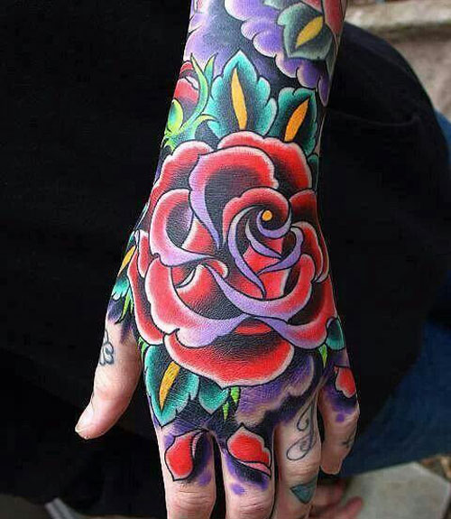 colourful hand tattoos for men