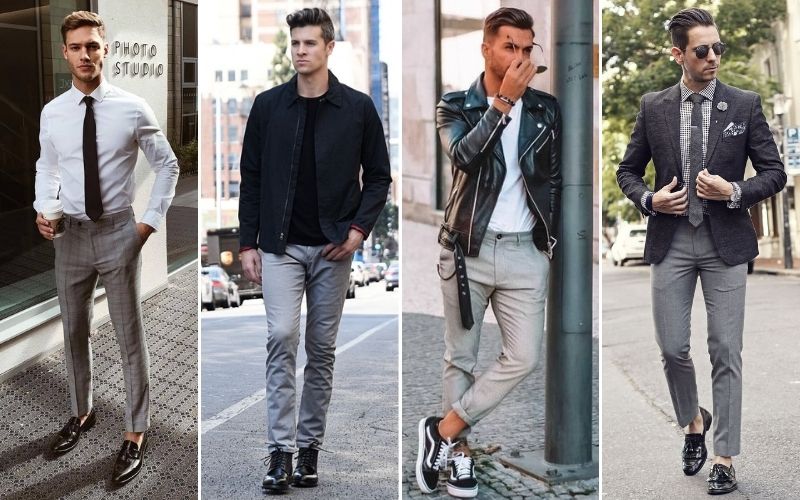 black shoes and grey pants for men