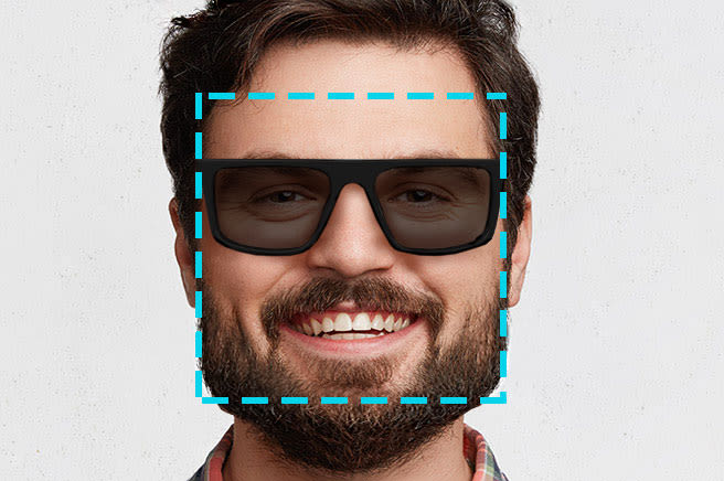 man square face shape wears sunglasses