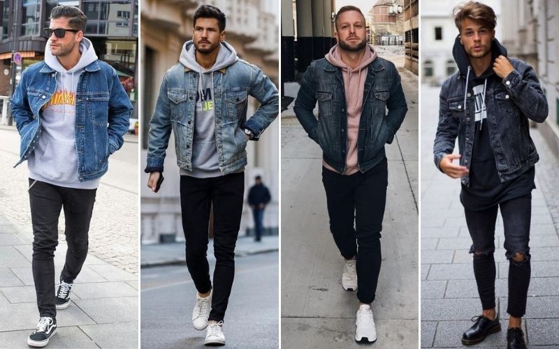 sweatshirt and denim jacket for men