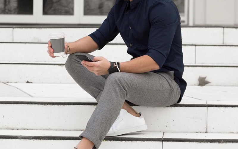 black shirt and grey pant for men