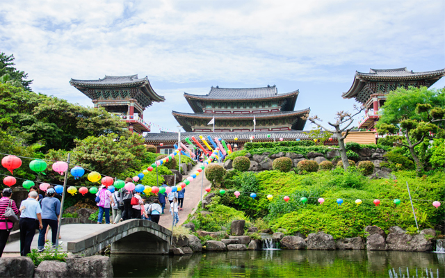 tourists travel temple at korea