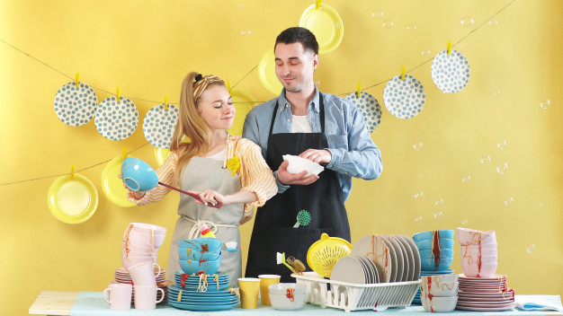 couple doing household chores together