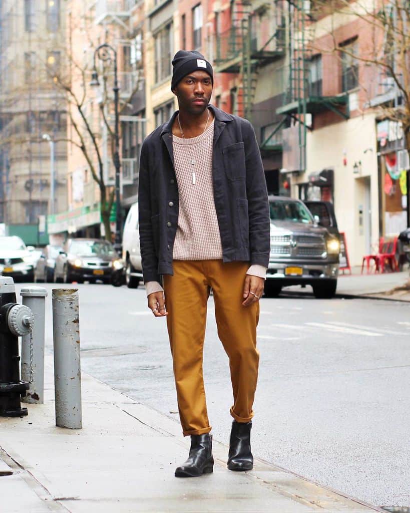 brown pant and sweater