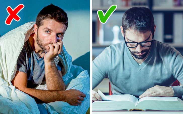 man reading to fall asleep at night