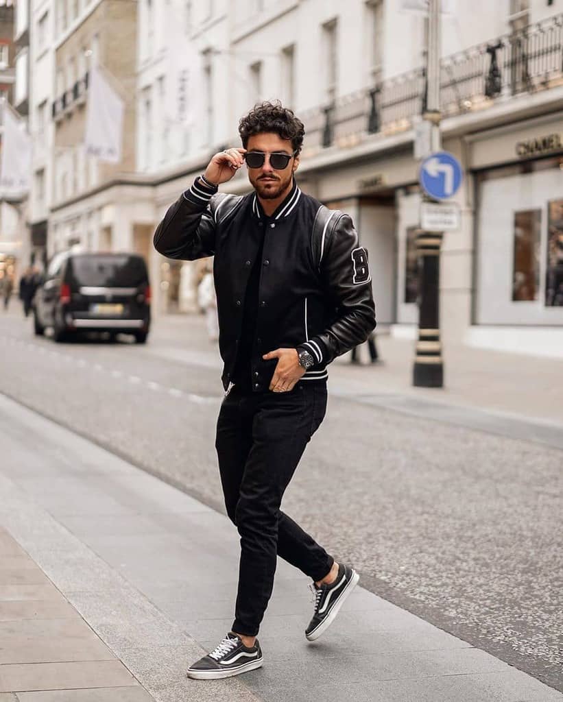 black leather jacket streetwear