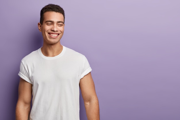 smiling man with T-shirt