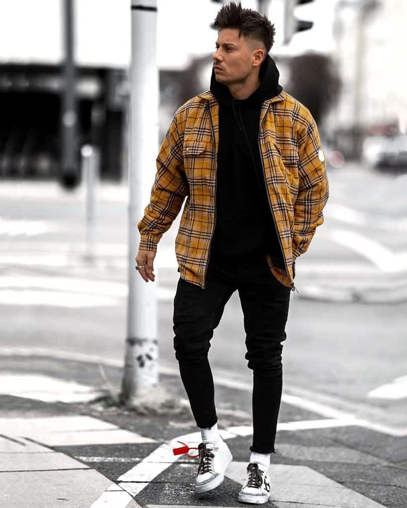 yellow chekered jacket streetwear style