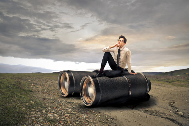 Businessman looking out 