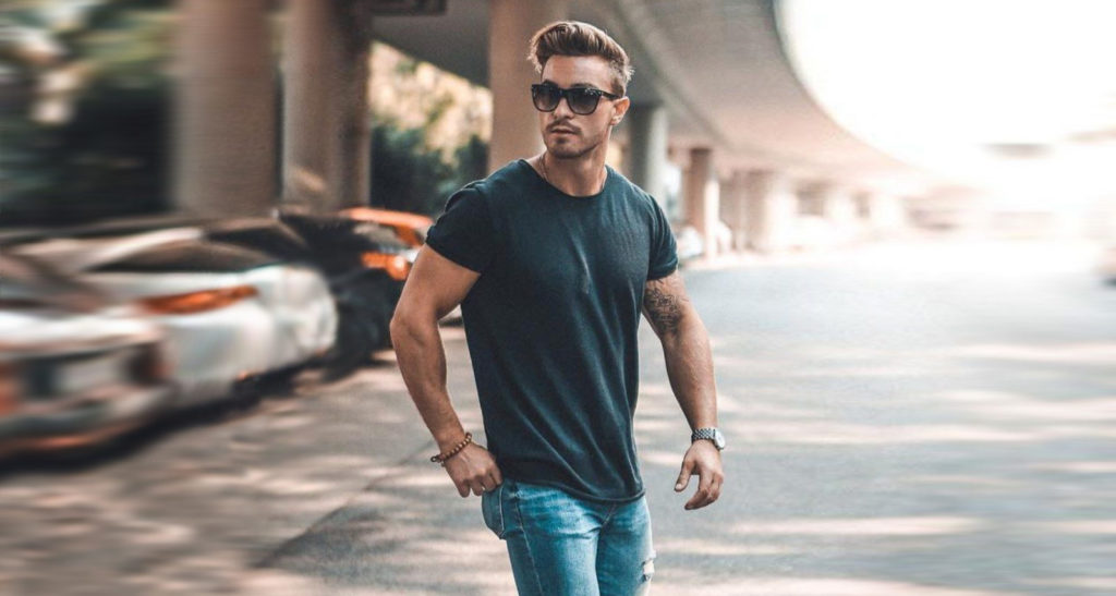 man with regular fit T-shirt