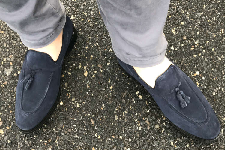 Blue-Moccasin-Loafers-Grey-Pants