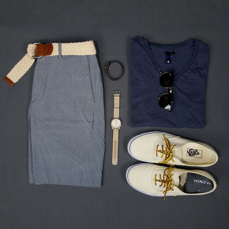 Shorts with a V-Neck T-Shirt