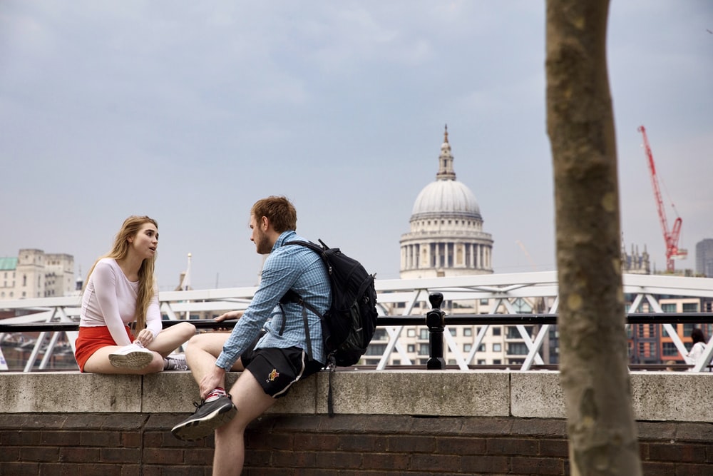 couple dating at town