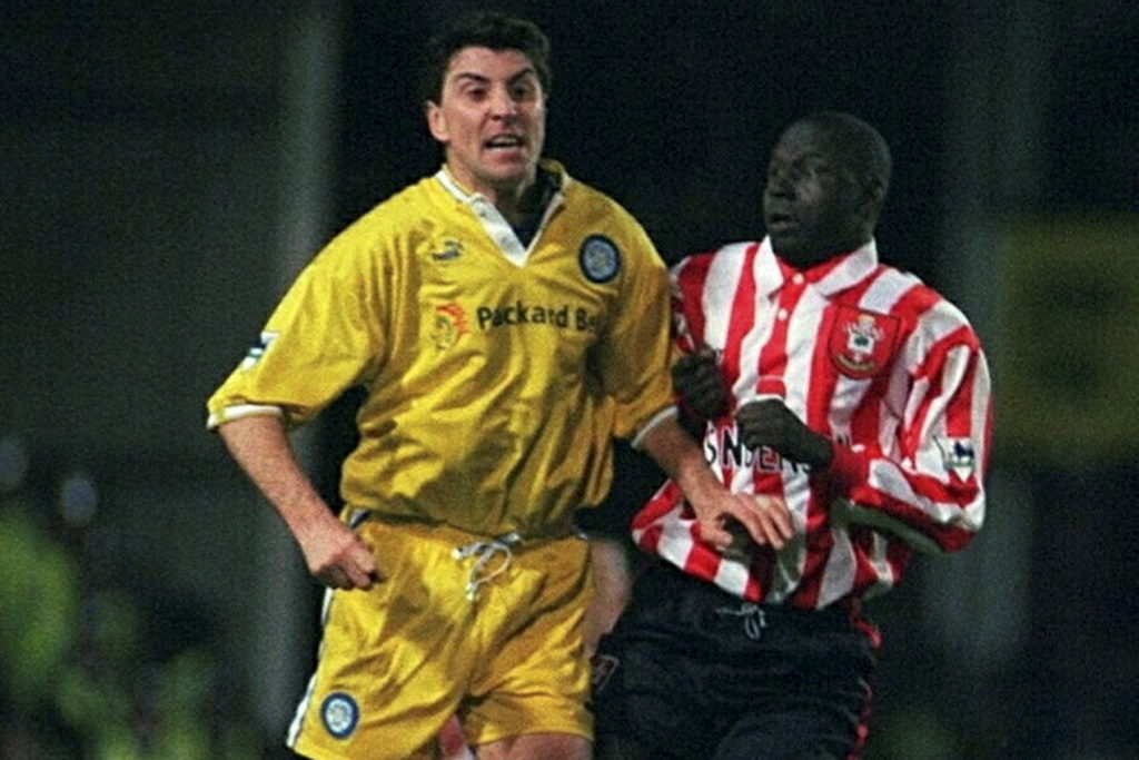 ALI DIA, on right, PLAYS FOR SOUTHAMPTON IN A MATCH AGAINST LEEDS UNITED AT THE DELL IN NOVEMBER 1996.