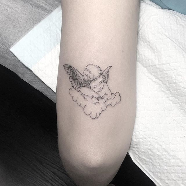 Sleeping baby Angel In Wings Tattoo