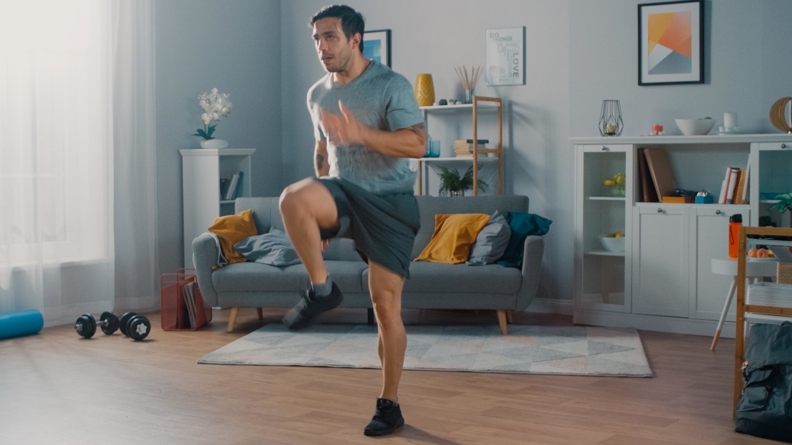 A Young Man Doing Aerobics