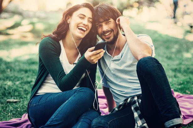 couple  listen music together  