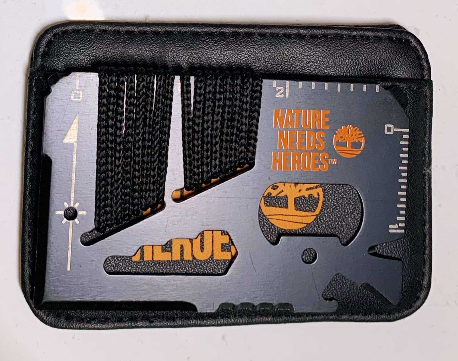 Timberland survival card with leather card holder