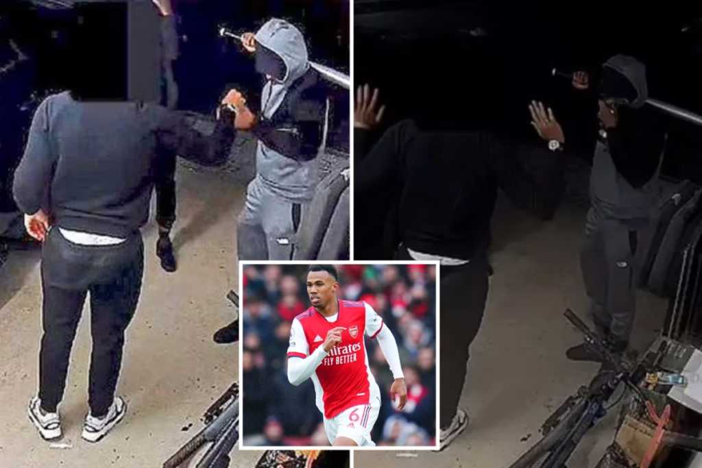 Shocking moment Arsenal star Gabriel fights off masked thugs in horror baseball bat attack over his £45k Mercedes