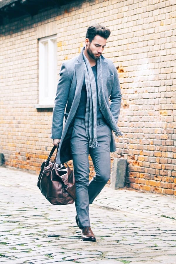 Grey Suit with Brown Shoes Outfit for Men