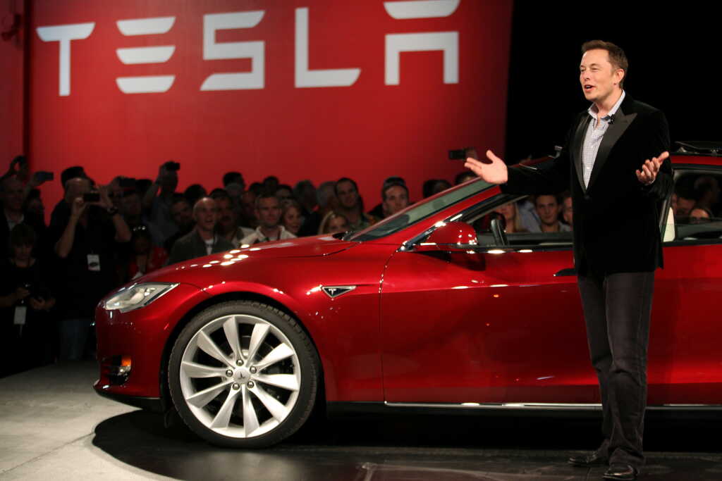 esla Motors CEO Elon Musk speaks during the Model S Beta Event held at the Tesla factory in Fremont