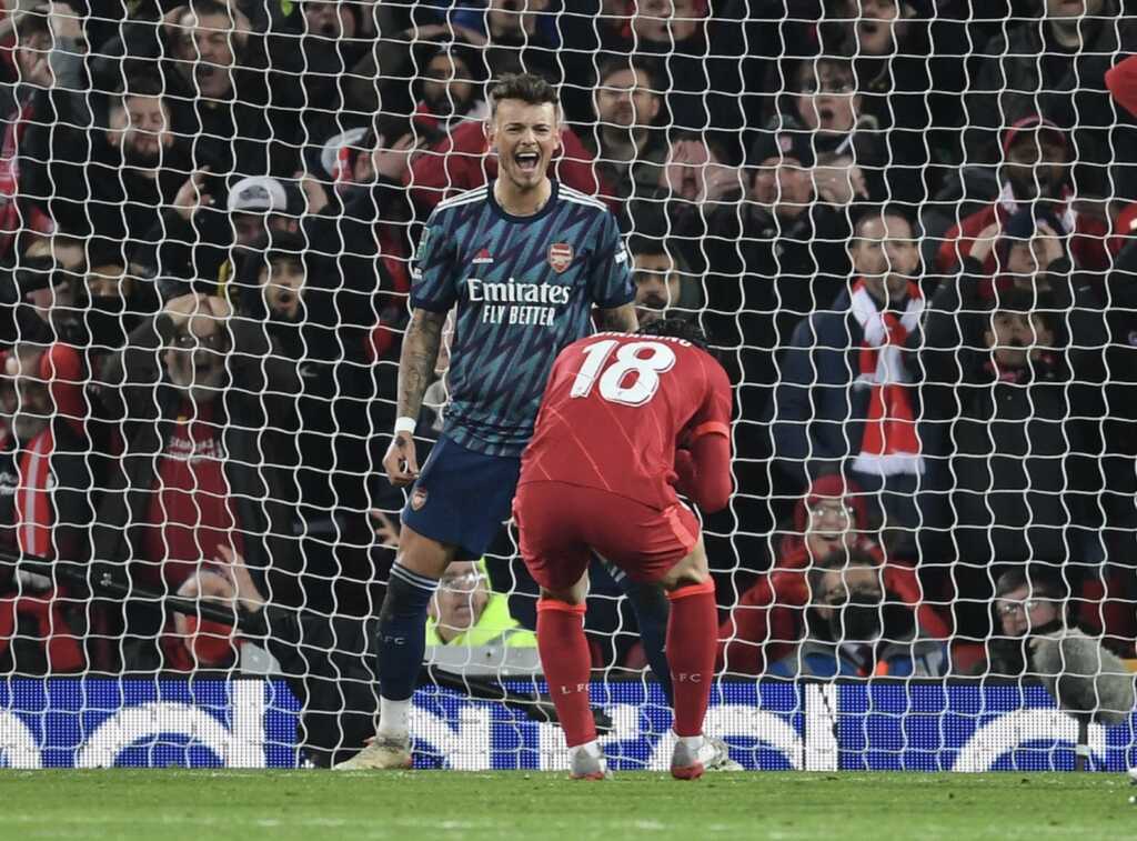 Liverpool-fans-mock-Ben-White-Arsenal-Carabao-Cup-semi-final-loss-Liverpool