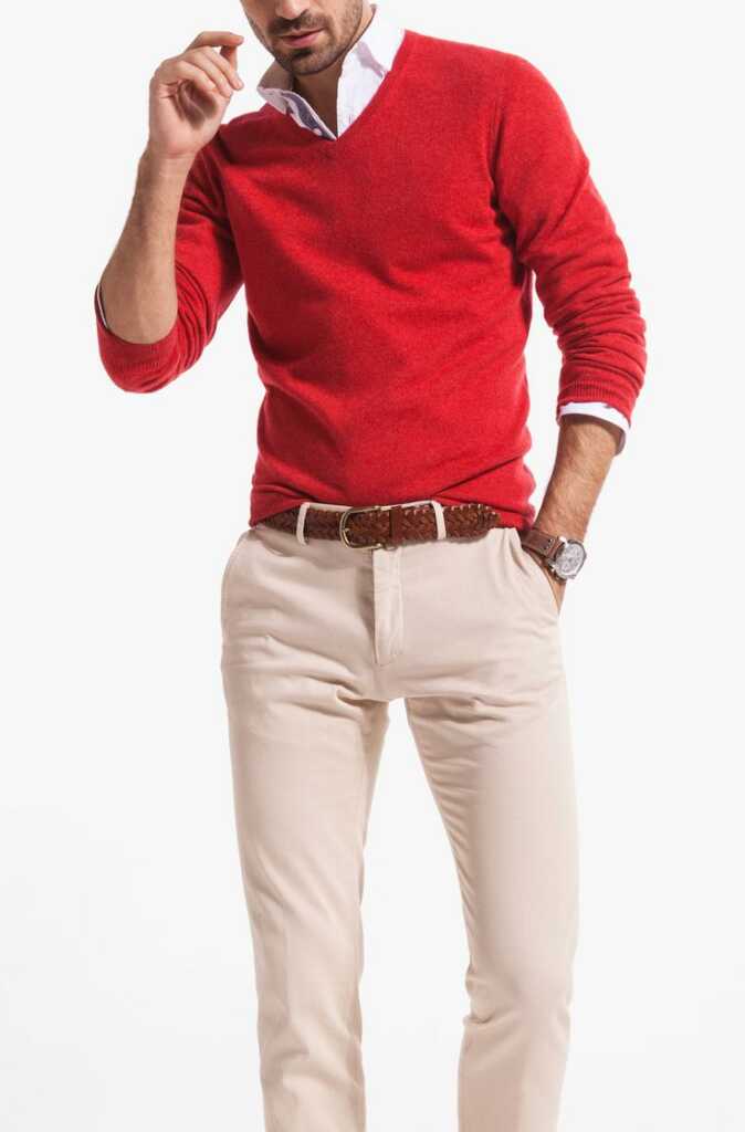 Khaki Pant and Red outfit men