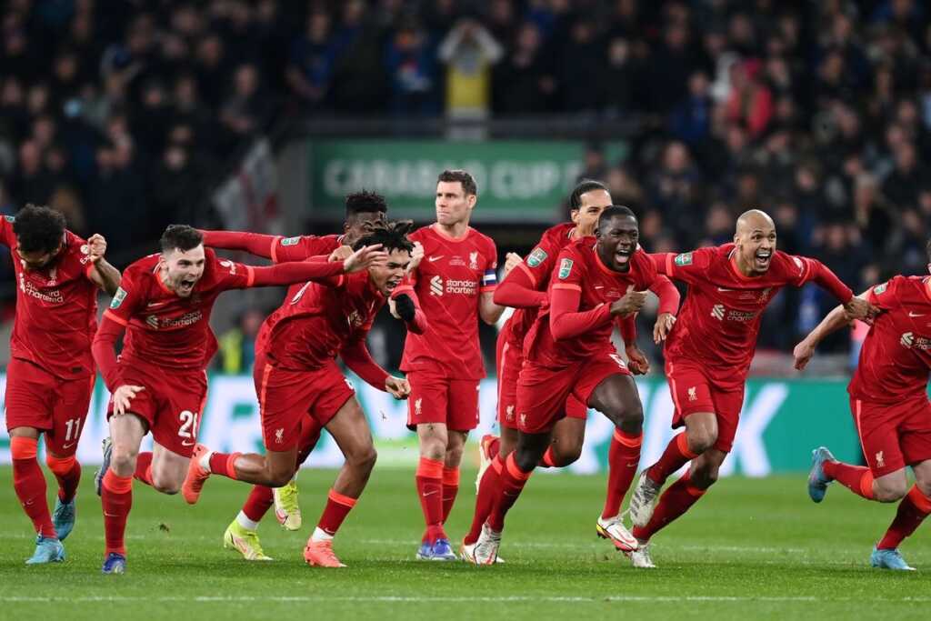 Liverpool players celebrated after penalty shootout win