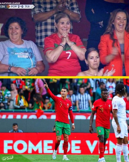 Ronaldo dedicated his brace to his mum by pointing to her 