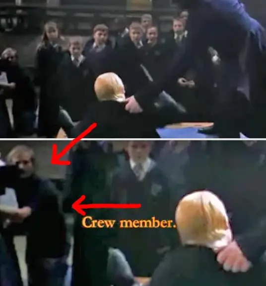 a cameraman in the shot during Harry and Draco's dueling scene