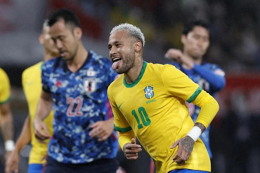 Neymar celebrated after scoring against Japan