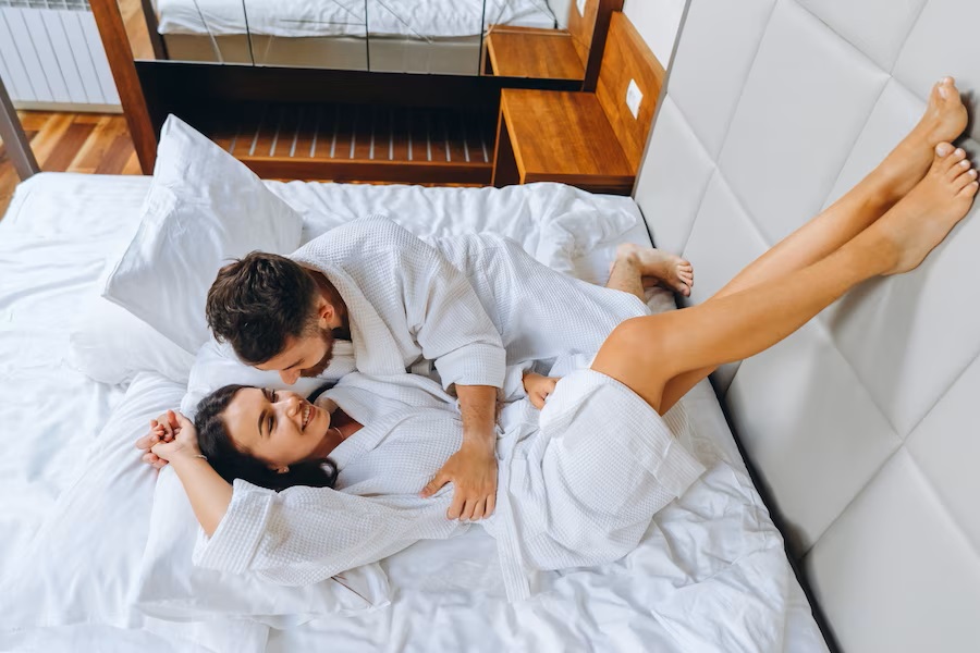 couple lying in bed 