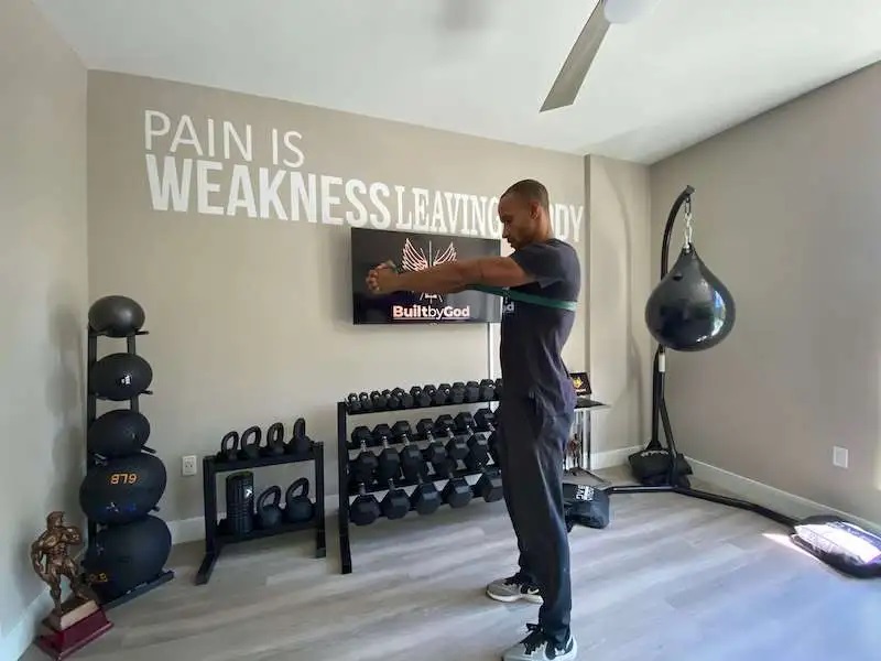 Resistance Band Standing Close-Grip Press