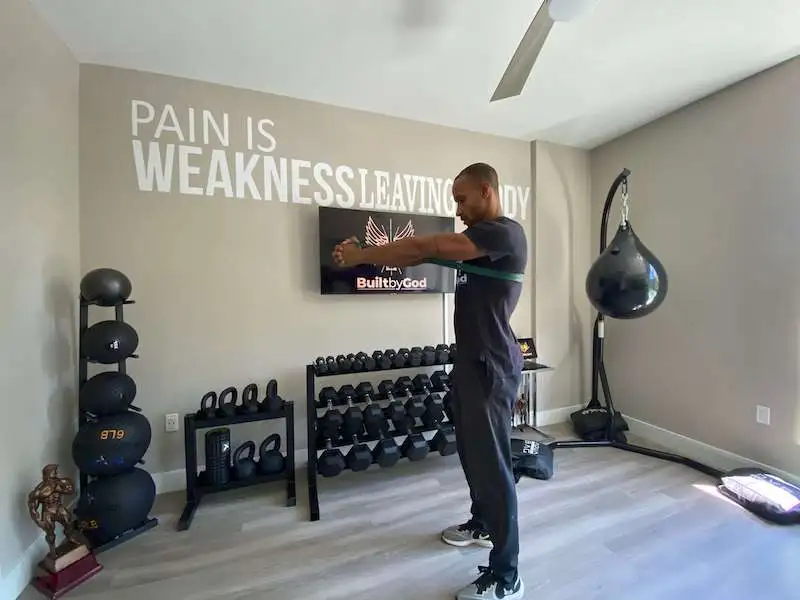 Resistance Band Standing Close-Grip Press